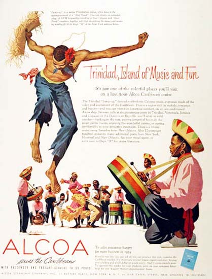 Alcoa 1954 Trinidad Island Of Music And Fun | Vintage Travel Posters 1891-1970