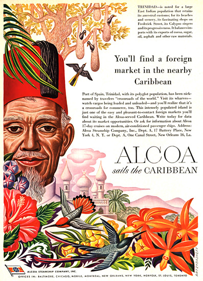 Alcoa Youll Find A Foreign Market Caribbean 1949 | Vintage Travel Posters 1891-1970