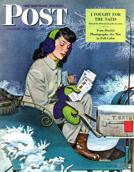 Alex Ross Saturday Evening Post Mail Delivery by Sleigh 1944_01_29 | The Saturday Evening Post Graphic Art Covers 1931-1969