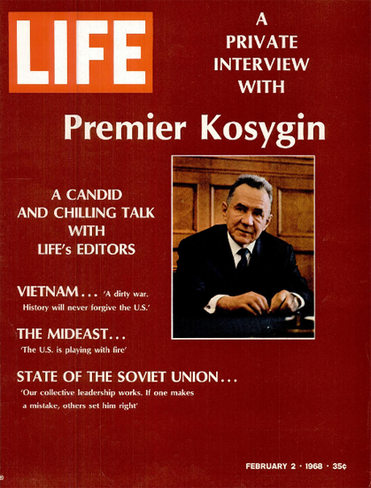 Alexei Kosygin The Prague Spring 2 Feb 1968 Copyright Life Magazine | Life Magazine Color Photo Covers 1937-1970