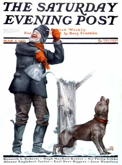 Alfred E Orr Saturday Evening Post Hot Shower 1921_03_05 | The Saturday Evening Post Graphic Art Covers 1892-1930