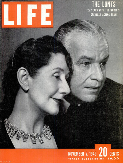 Alfred Lunt and Lynn Fontanne 7 Nov 1949 Copyright Life Magazine | Life Magazine BW Photo Covers 1936-1970