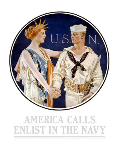 America Calls Enlist The Navy Liberty USN Sailor | Vintage War Propaganda Posters 1891-1970