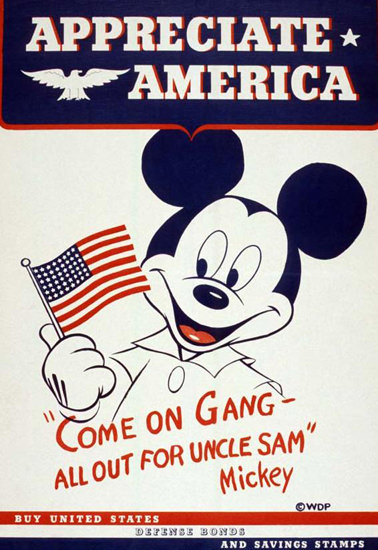 America Come On All Out For Uncle Sam Mickey | Vintage War Propaganda Posters 1891-1970