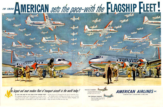 American Airlines 1950 Sets Pace Flagship Fleet | Vintage Travel Posters 1891-1970