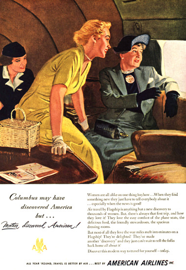 American Airlines Columbus Discoverd First Class 1949 | Vintage Travel Posters 1891-1970