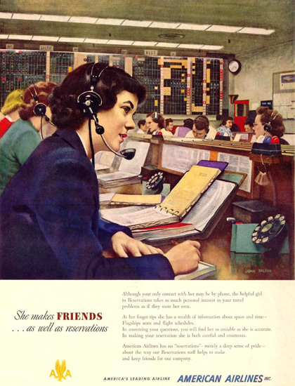 American Airlines She Makes Friends 1950 | Vintage Ad and Cover Art 1891-1970