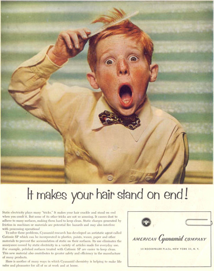 American Cyanamid Co Hair Stands On End 1955 | Vintage Ad and Cover Art 1891-1970