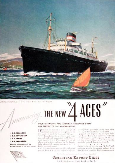 American Export Lines 1948 4 Aces Ocean Liner | Vintage Travel Posters 1891-1970