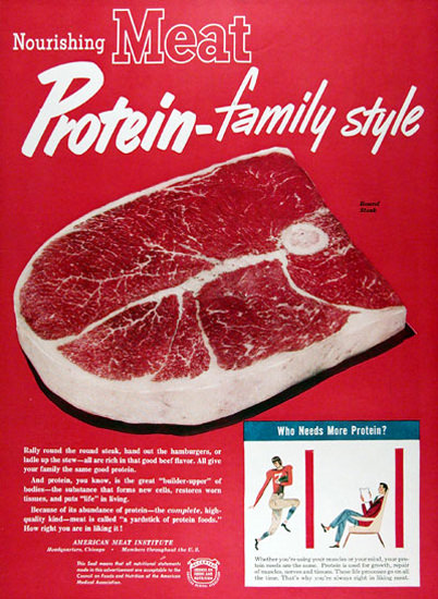 American Meat Institute 1950 Protein-Family Style | Vintage Ad and Cover Art 1891-1970