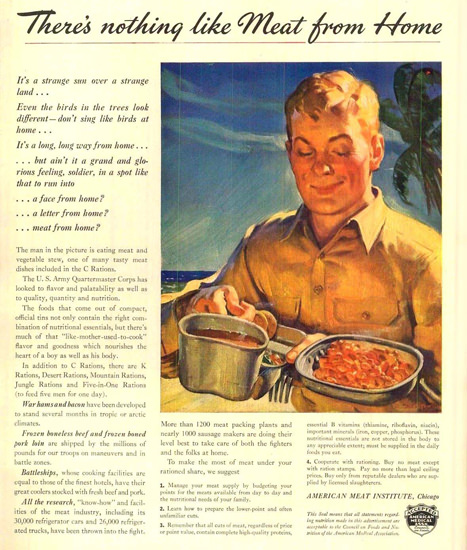 American Meat Institute 5-1 Ration 1943 Aqua | Vintage War Propaganda Posters 1891-1970