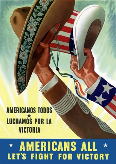 Americanos Todos Luchamos Por La Victoria US Government 1943 | Vintage War Propaganda Posters 1891-1970