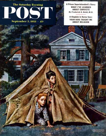 Amos Sewell Saturday Evening Post Backyard Campers 1953_09_05 | The Saturday Evening Post Graphic Art Covers 1931-1969