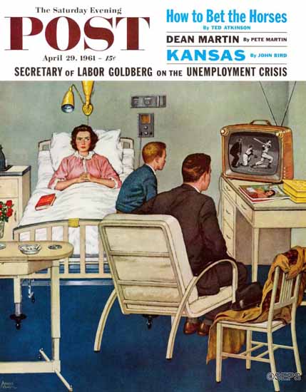 Amos Sewell Saturday Evening Post Baseball in the Hospital 1961_04_29 | The Saturday Evening Post Graphic Art Covers 1931-1969