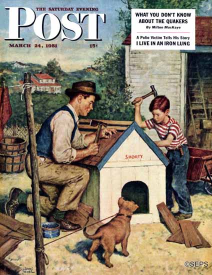 Amos Sewell Saturday Evening Post Building the Doghouse 1951_03_24 | The Saturday Evening Post Graphic Art Covers 1931-1969