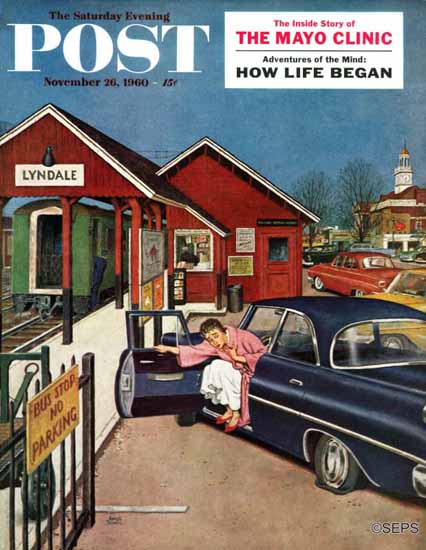 Amos Sewell Saturday Evening Post Flat At Commuter Station 1960_11_26 | The Saturday Evening Post Graphic Art Covers 1931-1969