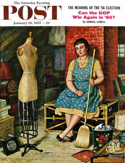 Amos Sewell Saturday Evening Post Former Figure 1957_01_26 | The Saturday Evening Post Graphic Art Covers 1931-1969