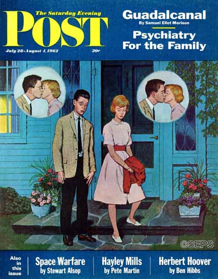 Amos Sewell Saturday Evening Post Goodnight Kiss 1962_07_28 | The Saturday Evening Post Graphic Art Covers 1931-1969