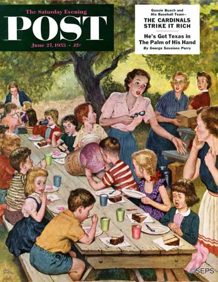 Amos Sewell Saturday Evening Post Out of Ice Cream 1953_06_27 | The Saturday Evening Post Graphic Art Covers 1931-1969