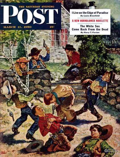 Amos Sewell Saturday Evening Post Playing Cowboy 1950_03_11 | The Saturday Evening Post Graphic Art Covers 1931-1969