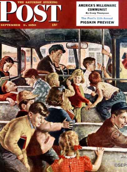 Amos Sewell Saturday Evening Post Rowdy Bus Ride 1950_09_09 | The Saturday Evening Post Graphic Art Covers 1931-1969