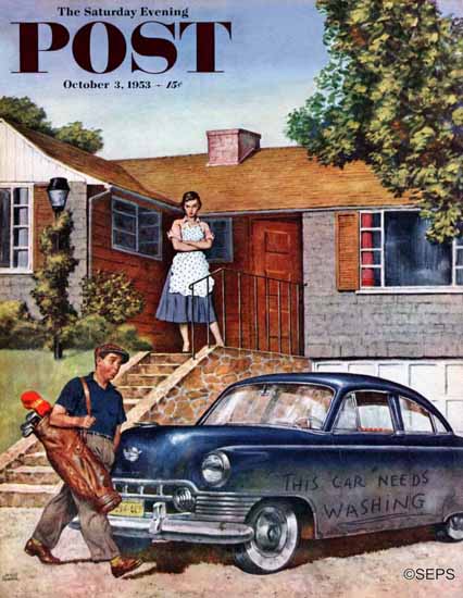 Amos Sewell Saturday Evening Post This Car Needs Washing 1953_10_03 | The Saturday Evening Post Graphic Art Covers 1931-1969