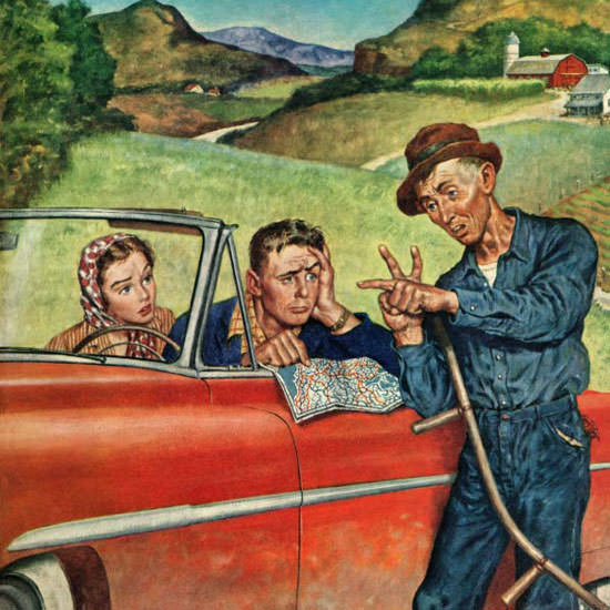 Amos Sewell Saturday Evening Post Turn Left 1955_07_09 Copyright crop | Best of Vintage Cover Art 1900-1970