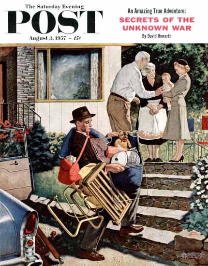 Amos Sewell Saturday Evening Post Visiting the Grandparents 1957_08_03 | The Saturday Evening Post Graphic Art Covers 1931-1969