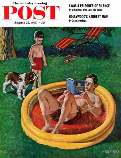 Amos Sewell Saturday Evening Post Wading Pool 1955_08_27 | The Saturday Evening Post Graphic Art Covers 1931-1969