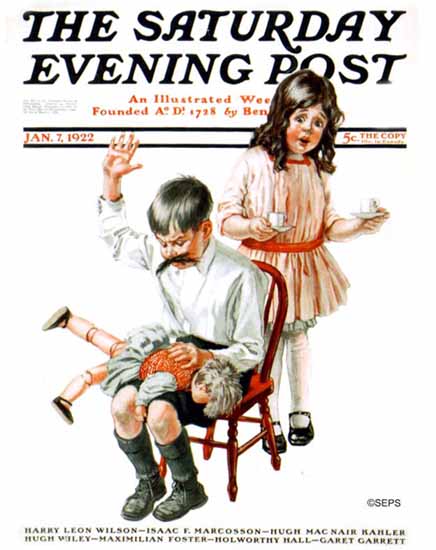 Angus MacDonall Saturday Evening Post Doll Smacking 1922_01_07 | The Saturday Evening Post Graphic Art Covers 1892-1930