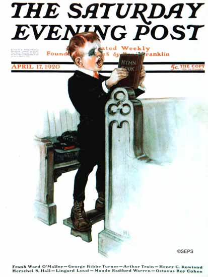 Angus MacDonall Saturday Evening Post The Hymn Book 1920_04_17 | The Saturday Evening Post Graphic Art Covers 1892-1930