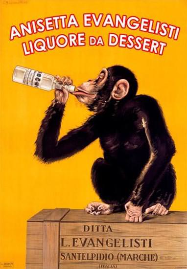 Anisetta Evangelisti Liquore Santelpidio Chimp | Vintage Ad and Cover Art 1891-1970