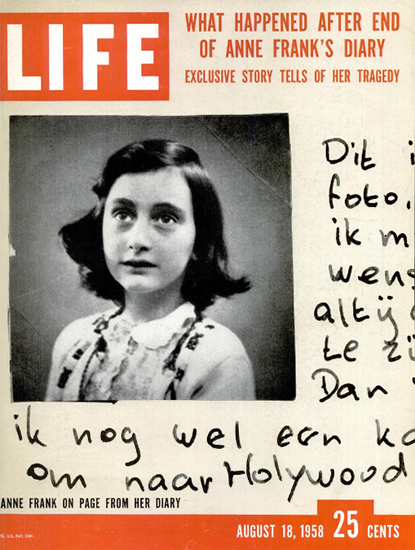 Anne Frank Photo on her Diary 18 Aug 1958 Copyright Life Magazine | Life Magazine BW Photo Covers 1936-1970