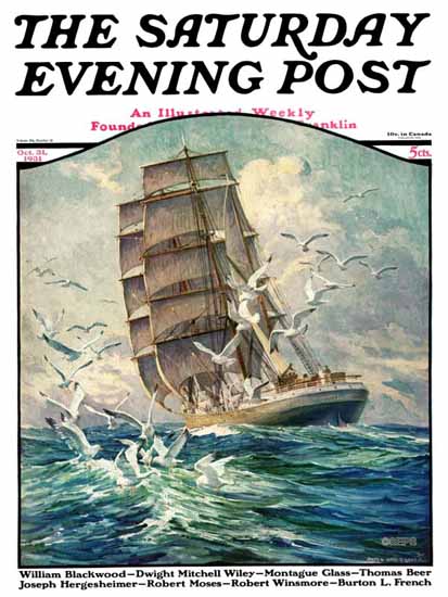 Anton Otto Fischer Saturday Evening Post Storm at Sea 1931_10_31 | The Saturday Evening Post Graphic Art Covers 1931-1969