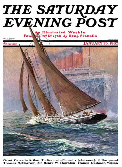 Anton Otto Fischer Saturday Evening Post Yacht Steamship 1932_01_23 | The Saturday Evening Post Graphic Art Covers 1931-1969