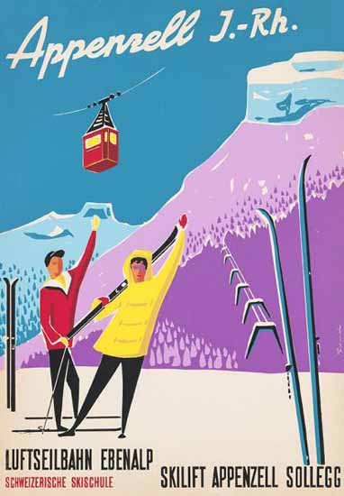 Appenzell Ebenalp Swiss Ski School Switzerland 1950 | Vintage Travel Posters 1891-1970