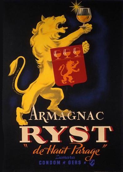 Armagnac Ryst De Haut Parage Lion | Vintage Ad and Cover Art 1891-1970