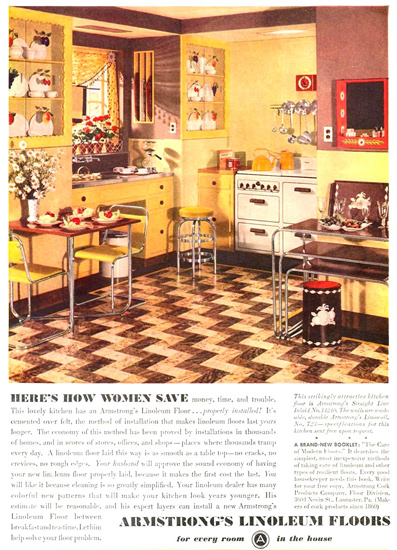 Armstrong Linoleum Floors Women Save 1936 | Vintage Ad and Cover Art 1891-1970