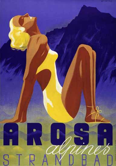 Arosa Alpines Strandbad Spa Switzerland 1933 | Vintage Travel Posters 1891-1970