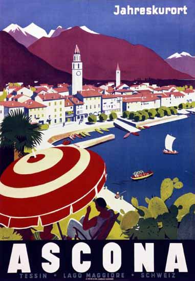 Ascona Ticino Lago Maggiore Switzerland 1934 | Vintage Travel Posters 1891-1970