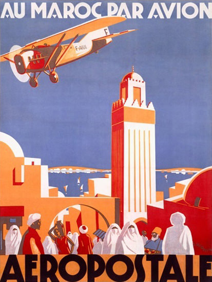 Au Maroc Par Avion Aeropostale Marocco Airline | Vintage Travel Posters 1891-1970