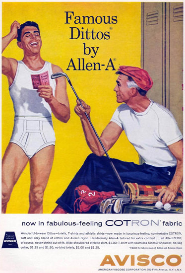 Avisco Cotron Famous Dittos By Allen-A 1959 | Sex Appeal Vintage Ads and Covers 1891-1970