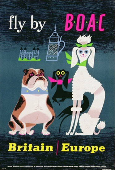 BOAC Fly By Dogs Britain Europe 1962 | Vintage Travel Posters 1891-1970