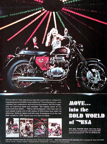 BSA 650 Motorcycle 1968 Move Into Bold World | Vintage Travel Posters 1891-1970