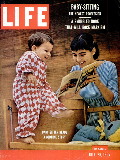 Baby Sitter reads a Bedtime Story 29 Jul 1957 Copyright Life Magazine | Life Magazine Color Photo Covers 1937-1970