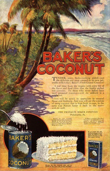 Bakers Coconut Franklin Baker Co Philadelphia | Vintage Ad and Cover Art 1891-1970