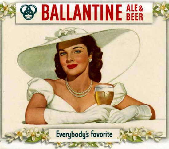 Ballantine Ale And Beer 1948 Brunette With Hut | Sex Appeal Vintage Ads and Covers 1891-1970