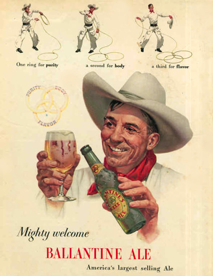 Ballantine Ale Mighty Welcome Cowboy 1948 | Vintage Ad and Cover Art 1891-1970