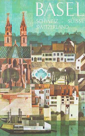 Basel Schweiz Suisse Switzerland Cathedral 1958 | Vintage Travel Posters 1891-1970