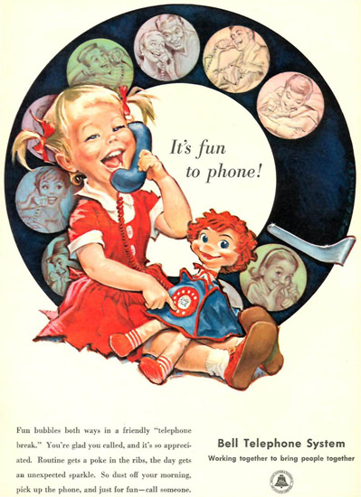 Bell Telephone Fun To Phone Girl 1958 Dial Plate | Vintage Ad and Cover Art 1891-1970